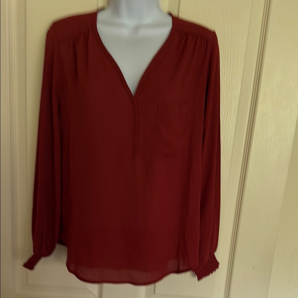 PLEIONE Blouse Top Women’s terracota long Sleeve Lightweight Office Career Wear